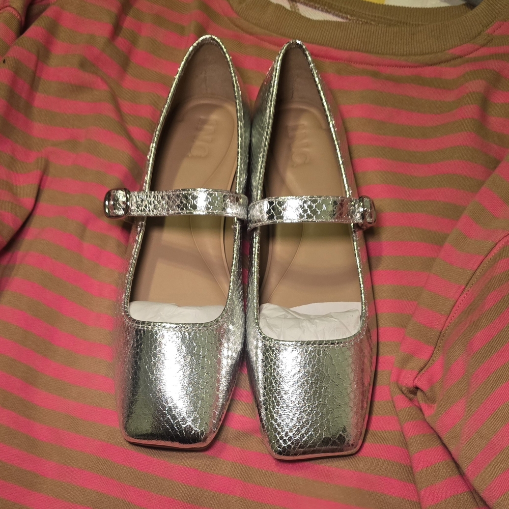Silver Mary Jane Flats